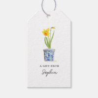 Daffodin in blauem und weißem Topf