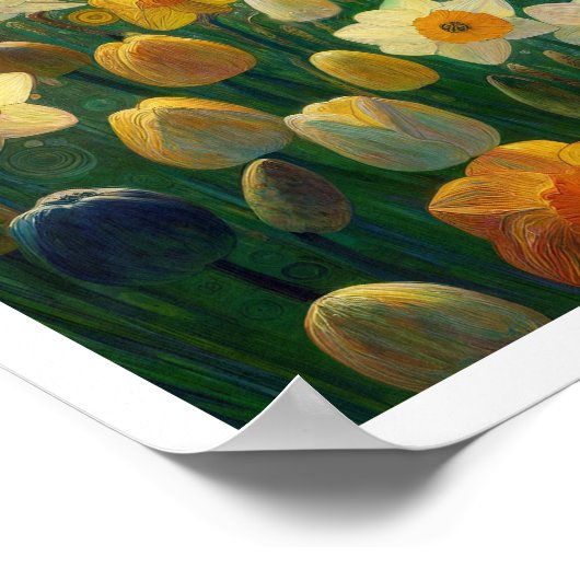 Daffodin Spring Meadow Impressionist Art Poster (Ecke)