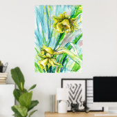 Daffodin Spring Watercolor Art Poster (Heimbüro)