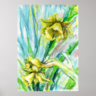 Daffodin Spring Watercolor Art Poster