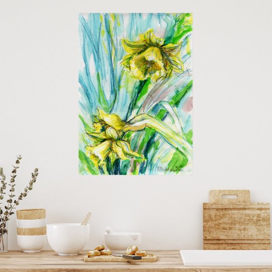 Daffodin Spring Watercolor Art Poster (Küche)