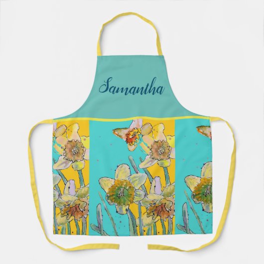 Daffodin Wasserfarbe Blume Gelbgrüner Frühling Schürze (Vorderseite)