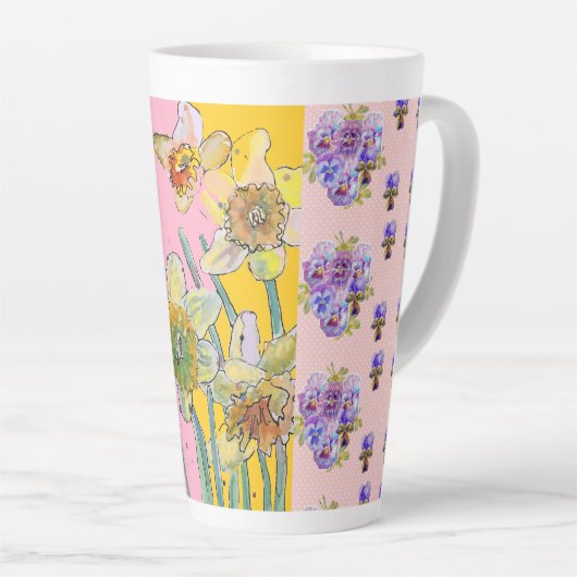 Daffodin Wasserfarbe Gelbe Blume Blüte Latte Tasse (Rechte Ecke)