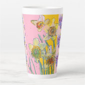 Daffodin Wasserfarbe Gelbe Blume Blüte Latte Tasse (Vorderseite)