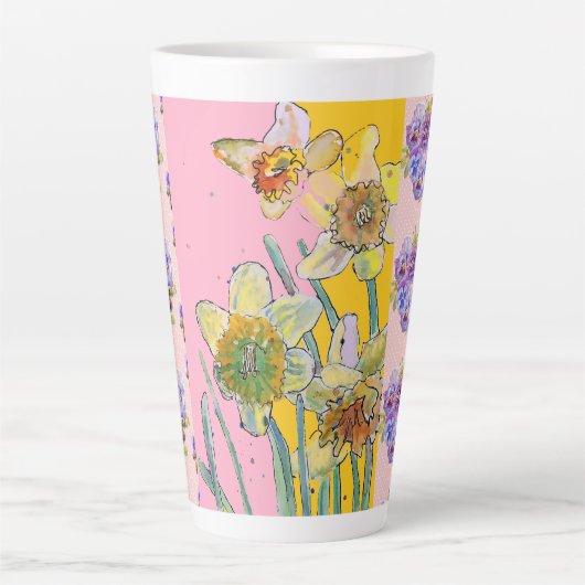 Daffodin Wasserfarbe Gelbe Blume Blüte Latte Tasse (Vorderseite)