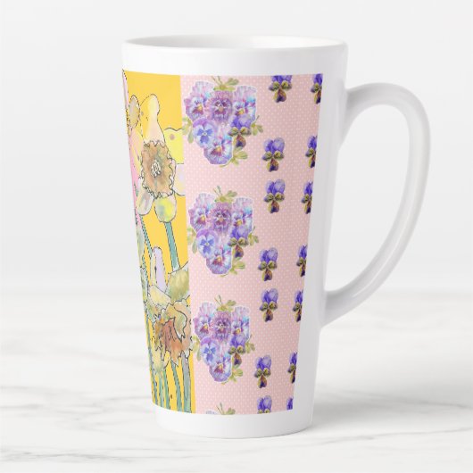 Daffodin Wasserfarbe Gelbe Blume Blüte Latte Tasse (Rechts)