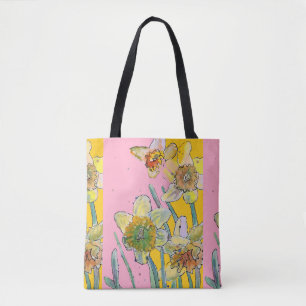 Daffodin Wasserfarben Blumenstrauß Frauen Kunst, D Tasche