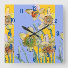 Daffodin Watercolor Womans Gelbe Bürouhr Quadratische Wanduhr