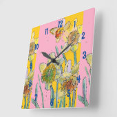 Daffodin Watercolor Womans Gelbe Bürouhr Quadratische Wanduhr (Winkel)