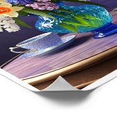 Daffodis Hyacinths Blue Glass Vase Teacups Poster (Ecke)