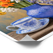 Daffodis Iris Blue Keramik Vase Teacup Poster (Ecke)