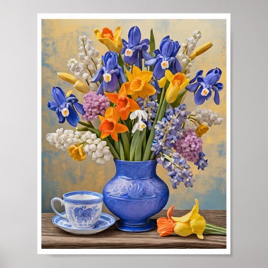 Daffodis Iris Blue Keramik Vase Teacup Poster (Vorne)