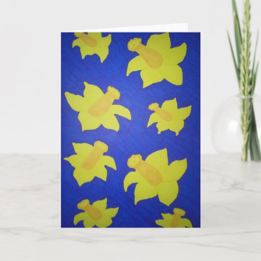 Daffodis Pop Art Blue Feiertagskarte (Vorderseite)