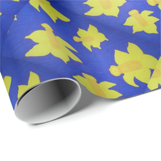 Daffodis Pop Art Blue Geschenkpapier (Rolleneckpunkt)