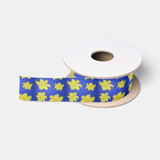 Daffodis Pop Art Blue Satinband (Spule)
