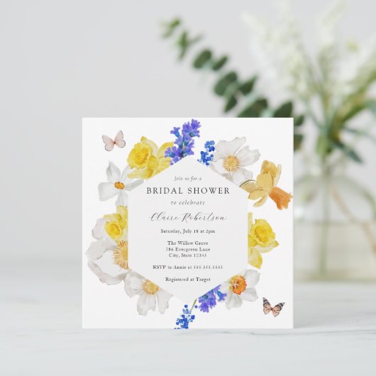 Daffodis Spring Bluwers Brautparty Einladung (Stehend Vorderseite)