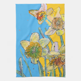 Daffodische Blume Blumenfeder Wasserfarbe Blau Geschirrtuch