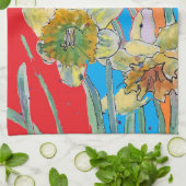 Daffodische Blume Blumenfeder Wasserfarbe Rot Geschirrtuch (Gefaltet)