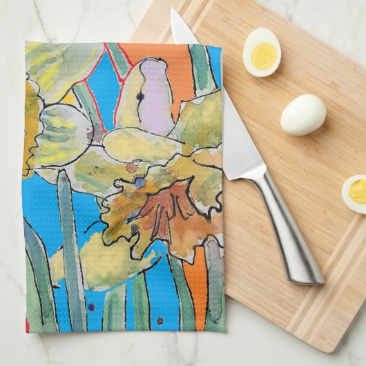 Daffodische Blume Blumenfeder Wasserfarbe Rot Geschirrtuch (Viertel Falte)