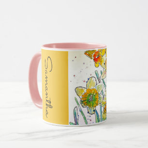 Daffodische Blume Floral Wasserfarbe Frauen Name Tasse