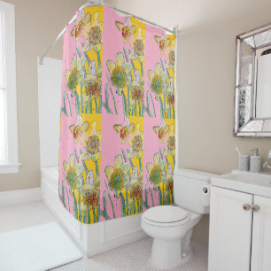 Daffodische Blume Floral Wasserfarbe Rosa Gelb Duschvorhang
