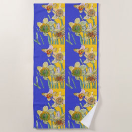Daffodische Blume Floral Watercolor Navy Blue Strandtuch