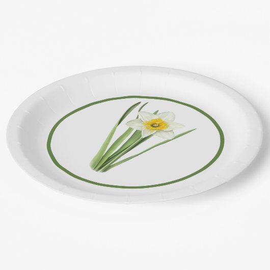 Daffodische Blume grenzt an botanische Kunst Pappteller (Schrägansicht)