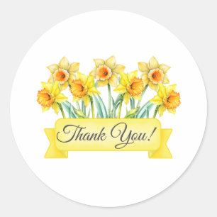 Daffodische Blume mit Banner Floral Vielen Dank Runder Aufkleber