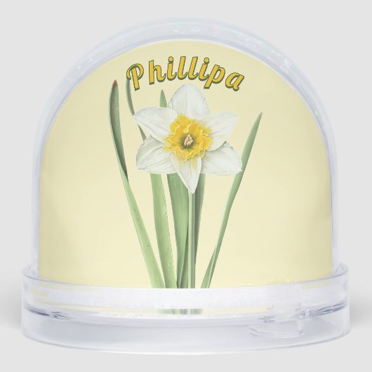 Daffodische Blume Personalisierte botanische Kunst Schneekugeln (Rückseite)