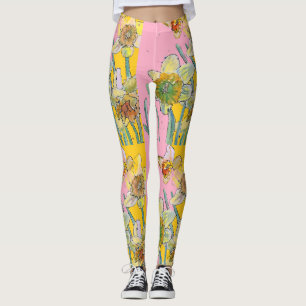 Daffodische Blume Wasserfarbe Rosa Leggings