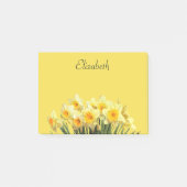 Daffodische Floral Gelbes Skript Monogramm Name 4x Post-it Klebezettel (Vorderseite)