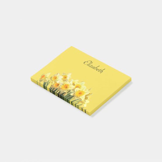 Daffodische Floral Gelbes Skript Monogramm Name 4x Post-it Klebezettel (angewinkelt)