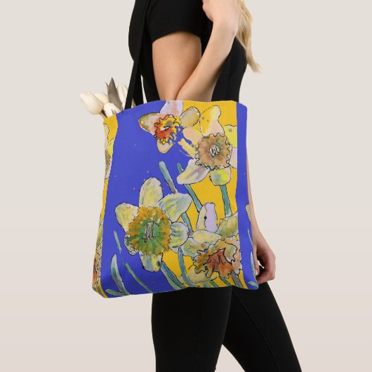 Daffodische Wasserfarben-Blüte Damen Tote Tasche (Von Nahem)