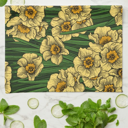 Daffodischer Garten Geschirrtuch (Gefaltet)