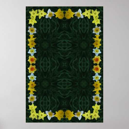 Daffodischer Rahmen auf grünem Foliage Hintergrund Poster (Vorne)