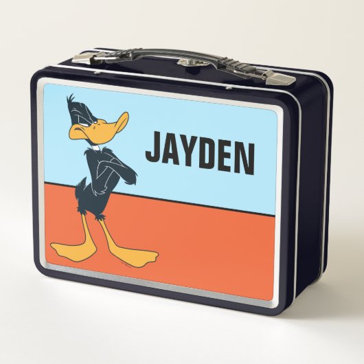 DAFFY DUCK™ mit überquerten Waffen | Name hinzufüg Metall Brotdose (Rückseite)