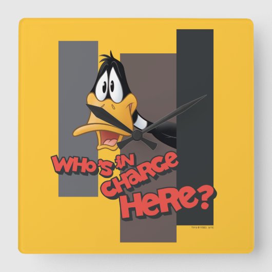 DAFFY DUCK™ "Wer ist hier verantwortlich?" Quadratische Wanduhr (Vorderseite)
