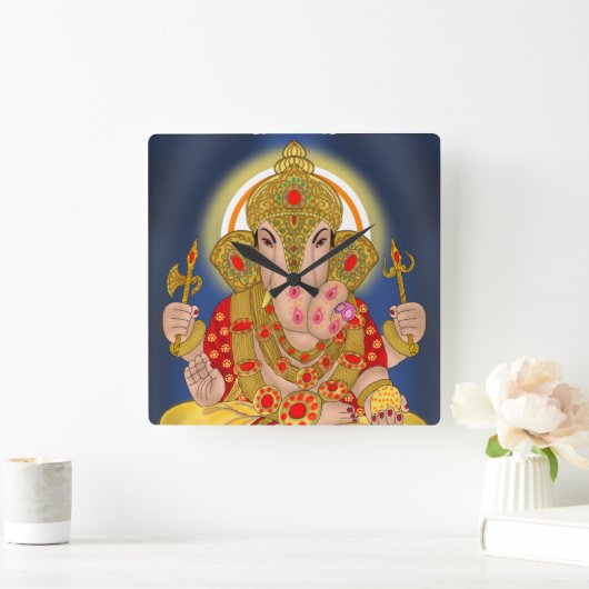Dagduseth Ganesha Clock Quadratische Wanduhr (Zuhause)