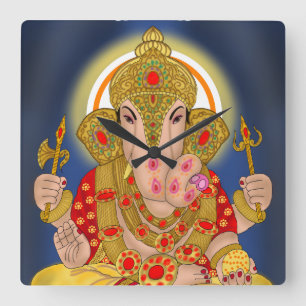 Dagduseth Ganesha Clock Quadratische Wanduhr