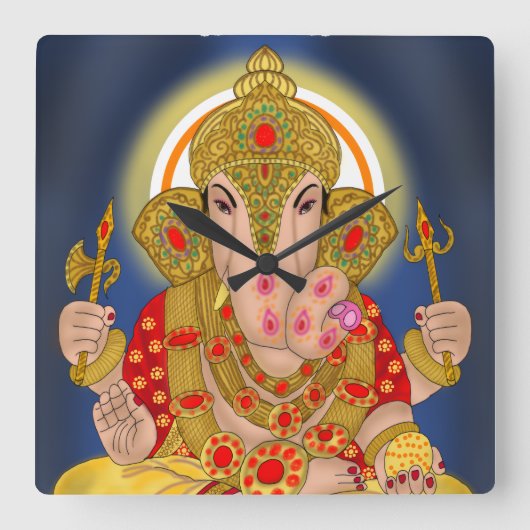Dagduseth Ganesha Clock Quadratische Wanduhr (Vorderseite)