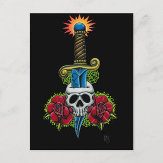 Dagger, Schädel und Rose Postkarte