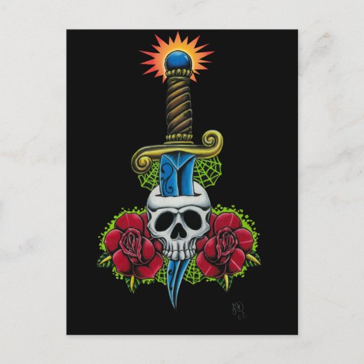 Dagger, Schädel und Rose Postkarte (Vorderseite)