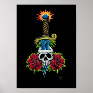 Dagger, Skull und Rose drucken Poster
