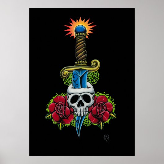 Dagger, Skull und Rose drucken Poster (Vorne)