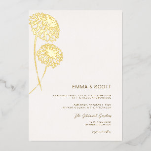 Dahlia Art Sketch Gold Moderne Herbsthochzeit Gold Folieneinladung
