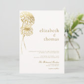 Dahlia Art Sketch Imitate Gold Moderne Hochzeit im Einladung (Stehend Vorderseite)
