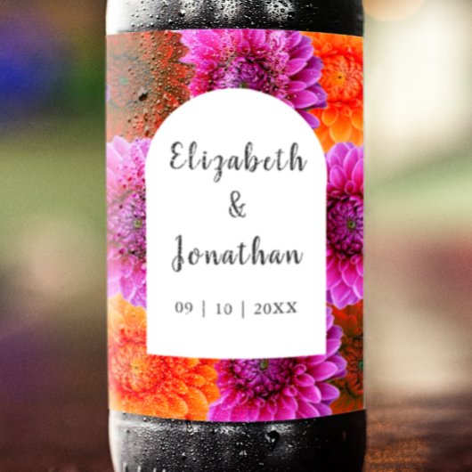 Dahlia Autumn Floral Wedding Bierflaschenetikett