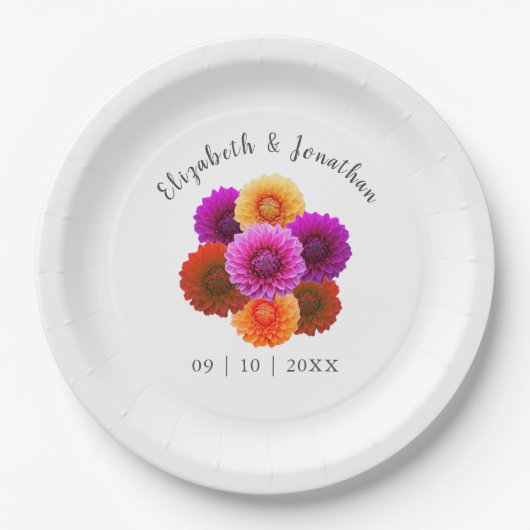 Dahlia Autumn Floral Wedding Pappteller (Vorderseite)