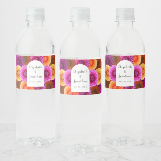 Dahlia Autumn Floral Wedding Wasserflaschenetikett (Flaschen)