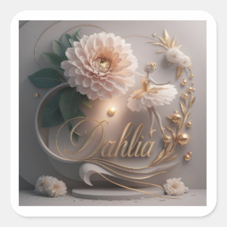  Dahlia Ballet Bloom Floral Art Design Quadratischer Aufkleber